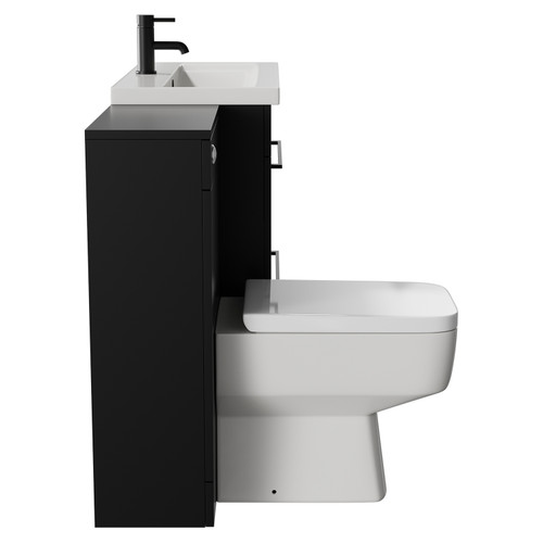 Napoli Matt Black 1300mm Vanity Unit Toilet Suite with 1 Tap Hole Basin and 2 Drawers with Matt Black Handles View from Side