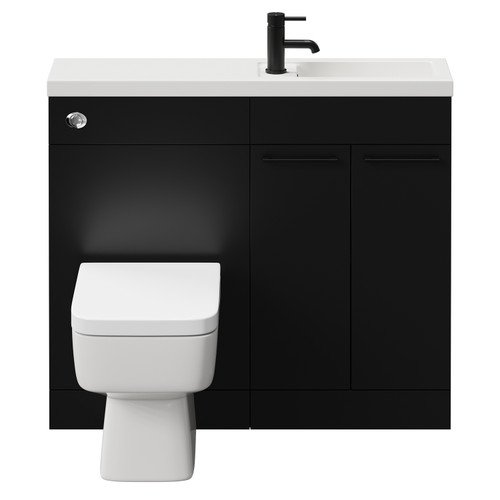 Napoli Combination Matt Black 1000mm Vanity Unit Toilet Suite with Slimline 1 Tap Hole Basin and 2 Doors with Matt Black Handles View from Front