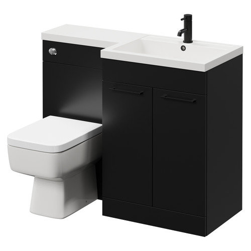 Napoli Combination Matt Black 1100mm Vanity Unit Toilet Suite with Right Hand L Shaped 1 Tap Hole Basin and 2 Doors with Matt Black Handles Right Hand View