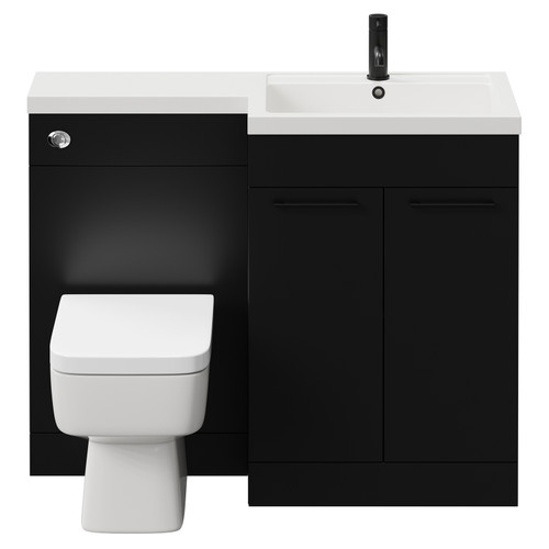 Napoli Combination Matt Black 1100mm Vanity Unit Toilet Suite with Right Hand L Shaped 1 Tap Hole Basin and 2 Doors with Matt Black Handles View from Front
