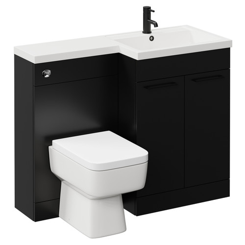 Napoli Combination Matt Black 1100mm Vanity Unit Toilet Suite with Right Hand L Shaped 1 Tap Hole Basin and 2 Doors with Matt Black Handles Left Hand View