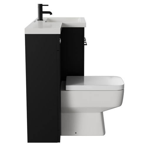 Napoli Combination Matt Black 1100mm Vanity Unit Toilet Suite with Right Hand L Shaped 1 Tap Hole Basin and 2 Doors with Matt Black Handles View from Side