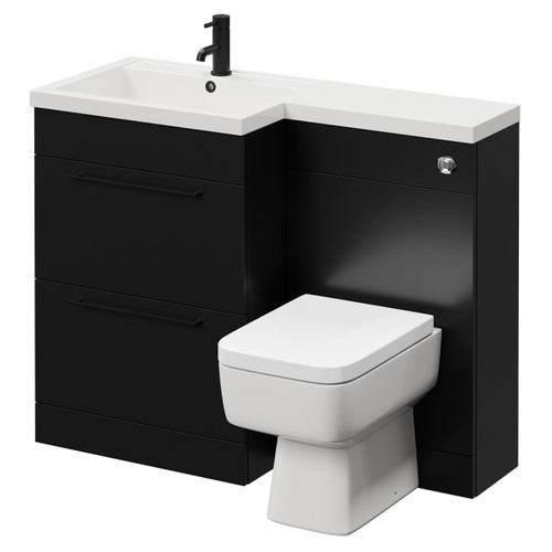 Napoli Combination Matt Black 1100mm Vanity Unit Toilet Suite with Left Hand L Shaped 1 Tap Hole Basin and 2 Drawers with Matt Black Handles Right Hand View