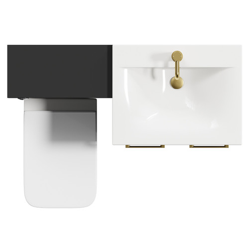 Napoli Matt Black 1100mm Vanity Unit Toilet Suite with 1 Tap Hole Basin and 2 Doors with Brushed Brass Handles View from Top