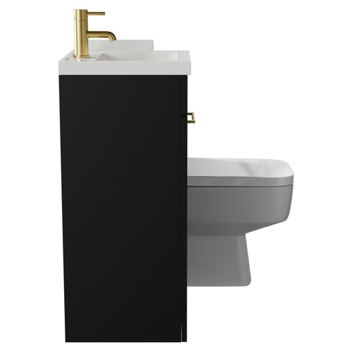 Napoli Combination Matt Black 900mm Vanity Unit Toilet Suite with Left Hand L Shaped 1 Tap Hole Basin and Single Door with Brushed Brass Handle View from Side