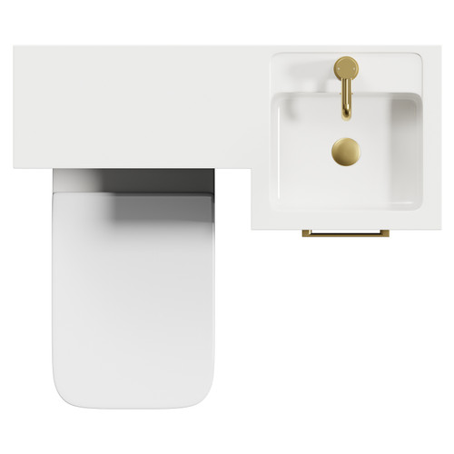 Napoli Combination Matt Black 900mm Vanity Unit Toilet Suite with Right Hand L Shaped 1 Tap Hole Basin and Single Door with Brushed Brass Handle View from Top