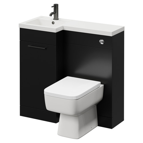 Napoli Combination Matt Black 900mm Vanity Unit Toilet Suite with Left Hand L Shaped 1 Tap Hole Basin and Single Door with Gunmetal Grey Handle Right Hand View
