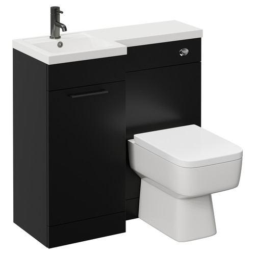 Napoli Combination Matt Black 900mm Vanity Unit Toilet Suite with Left Hand L Shaped 1 Tap Hole Basin and Single Door with Gunmetal Grey Handle Left Hand View