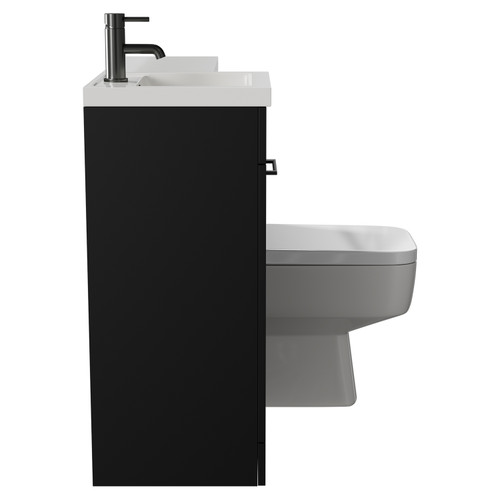 Napoli Combination Matt Black 900mm Vanity Unit Toilet Suite with Left Hand L Shaped 1 Tap Hole Basin and Single Door with Gunmetal Grey Handle View from Side