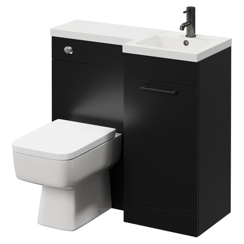 Napoli Combination Matt Black 900mm Vanity Unit Toilet Suite with Right Hand L Shaped 1 Tap Hole Basin and Single Door with Gunmetal Grey Handle Right Hand View