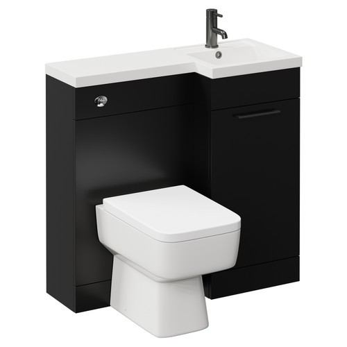 Napoli Combination Matt Black 900mm Vanity Unit Toilet Suite with Right Hand L Shaped 1 Tap Hole Basin and Single Door with Gunmetal Grey Handle Left Hand View