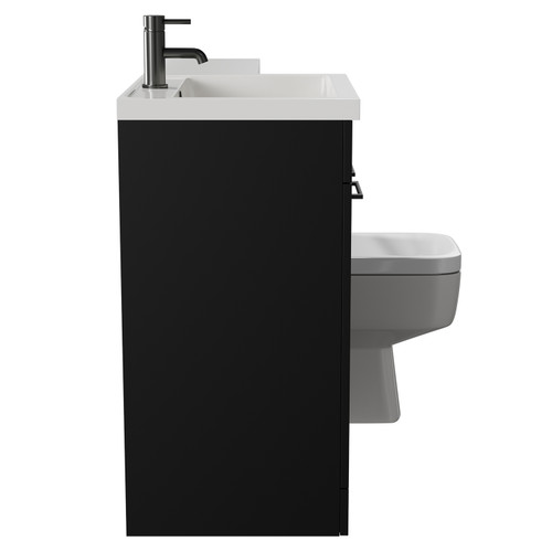 Napoli Combination Matt Black 1100mm Vanity Unit Toilet Suite with Left Hand L Shaped 1 Tap Hole Basin and 2 Doors with Gunmetal Grey Handles View from Side