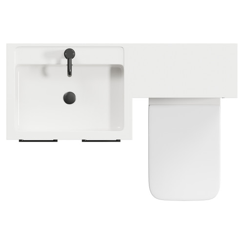 Napoli Combination Matt Black 1100mm Vanity Unit Toilet Suite with Left Hand L Shaped 1 Tap Hole Basin and 2 Doors with Gunmetal Grey Handles View from Top