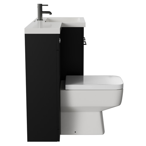 Napoli Combination Matt Black 1100mm Vanity Unit Toilet Suite with Right Hand L Shaped 1 Tap Hole Basin and 2 Doors with Gunmetal Grey Handles View from Side