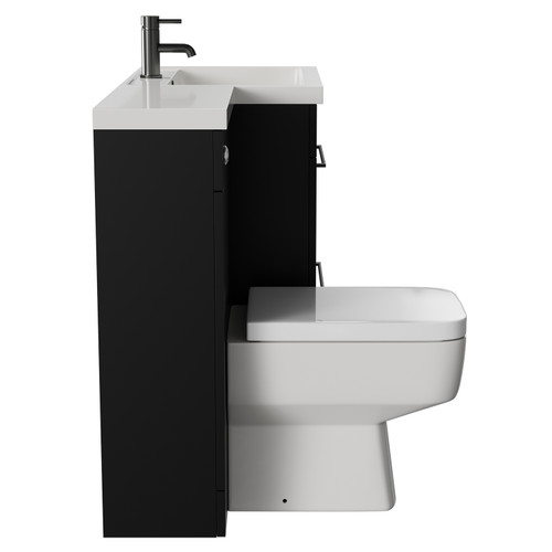 Napoli Combination Matt Black 1100mm Vanity Unit Toilet Suite with Right Hand L Shaped 1 Tap Hole Basin and 2 Drawers with Gunmetal Grey Handles View from Side