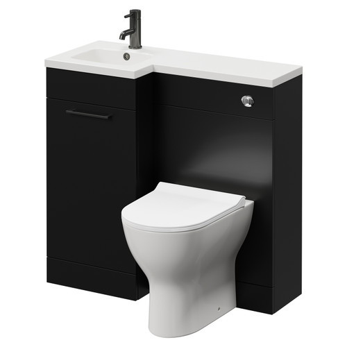 Napoli Combination Matt Black 900mm Vanity Unit Toilet Suite with Left Hand L Shaped 1 Tap Hole Round Basin and Single Door with Gunmetal Grey Handle Right Hand View