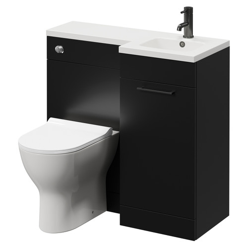 Napoli Combination Matt Black 900mm Vanity Unit Toilet Suite with Right Hand L Shaped 1 Tap Hole Round Basin and Single Door with Gunmetal Grey Handle Right Hand View