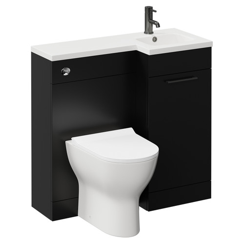 Napoli Combination Matt Black 900mm Vanity Unit Toilet Suite with Right Hand L Shaped 1 Tap Hole Round Basin and Single Door with Gunmetal Grey Handle Left Hand View