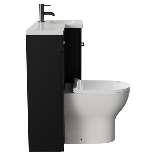Napoli Combination Matt Black 900mm Vanity Unit Toilet Suite with Right Hand L Shaped 1 Tap Hole Round Basin and Single Door with Gunmetal Grey Handle View from Side