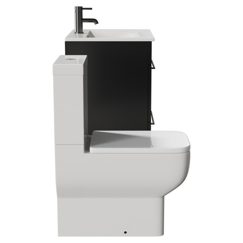 Napoli Matt Black 600mm Vanity Unit and Toilet Suite including Tacoma Close Coupled Toilet and Floor Standing Vanity Unit with 2 Drawers and Gunmetal Grey Handles View from Side