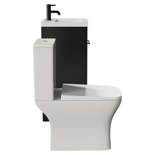 Napoli Matt Black 400mm Vanity Unit and Toilet Suite including Kingston Rimless Close Coupled Toilet and Floor Standing Vanity Unit with Single Door and Matt Black Handle View from Side