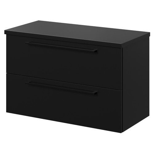 Napoli 390 Matt Black 800mm Wall Mounted Vanity Unit for Countertop Basins with 2 Drawers and Matt Black Handles Right Hand View