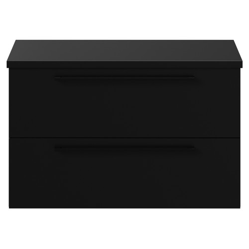 Napoli 390 Matt Black 800mm Wall Mounted Vanity Unit for Countertop Basins with 2 Drawers and Matt Black Handles View from Front