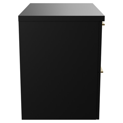 Napoli 390 Matt Black 600mm Wall Mounted Vanity Unit for Countertop Basins with 2 Drawers and Brushed Brass Handles View from Side