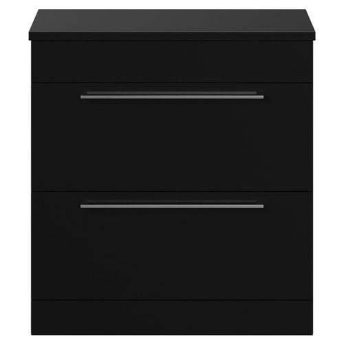 Napoli 390 Matt Black 800mm Floor Standing Vanity Unit for Countertop Basins with 2 Drawers and Chrome Handles View from Front