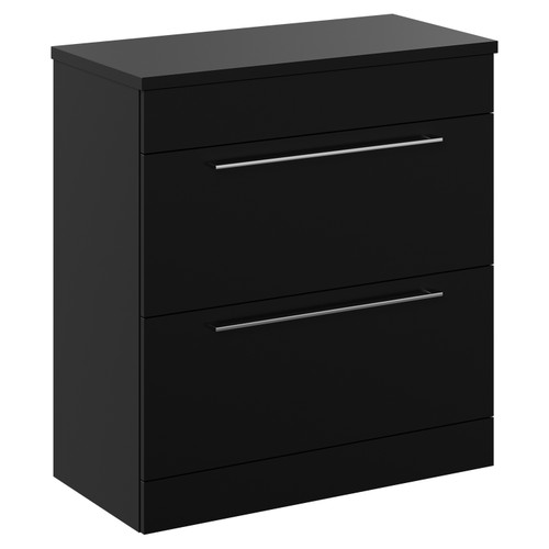 Napoli 390 Matt Black 800mm Floor Standing Vanity Unit for Countertop Basins with 2 Drawers and Chrome Handles Left Hand View
