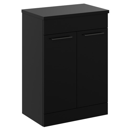 Napoli 390 Matt Black 600mm Floor Standing Vanity Unit for Countertop Basins with 2 Doors and Gunmetal Grey Handles Left Hand View