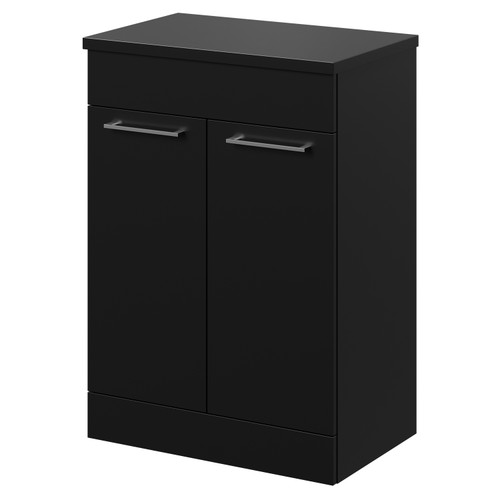 Napoli 390 Matt Black 600mm Floor Standing Vanity Unit for Countertop Basins with 2 Doors and Chrome Handles Right Hand View