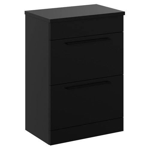 Napoli 390 Matt Black 600mm Floor Standing Vanity Unit for Countertop Basins with 2 Drawers and Matt Black Handles Left Hand View