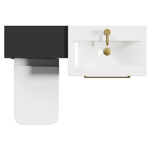 Napoli 390 Colore Matt Black 1100mm Vanity Unit Toilet Suite with 1 Tap Hole Glide Basin and 2 Drawers with Brushed Brass Handles View from Top