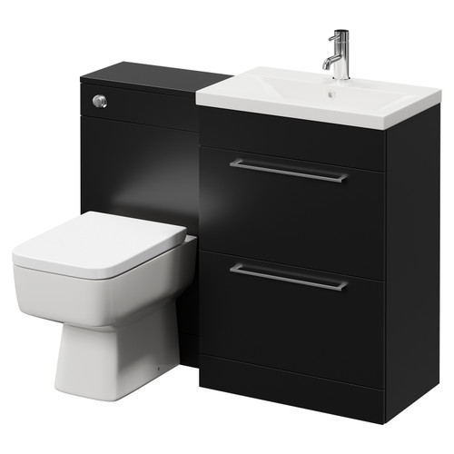 Napoli 390 Colore Matt Black 1100mm Vanity Unit Toilet Suite with 1 Tap Hole Glide Basin and 2 Drawers with Chrome Handles Right Hand View