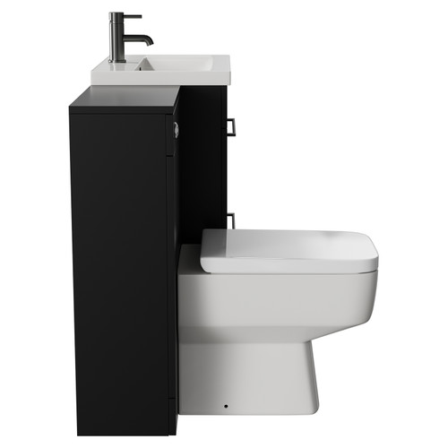 Napoli 390 Colore Matt Black 1100mm Vanity Unit Toilet Suite with 1 Tap Hole Glide Basin and 2 Drawers with Gunmetal Grey Handles View from Side