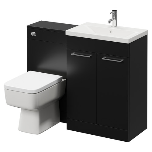 Napoli 390 Colore Matt Black 1100mm Vanity Unit Toilet Suite with 1 Tap Hole Glide Basin and 2 Doors with Chrome Handles Right Hand View