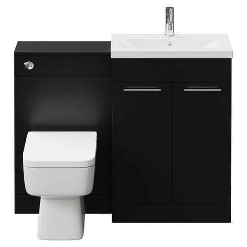 Napoli 390 Colore Matt Black 1100mm Vanity Unit Toilet Suite with 1 Tap Hole Glide Basin and 2 Doors with Chrome Handles View from Front