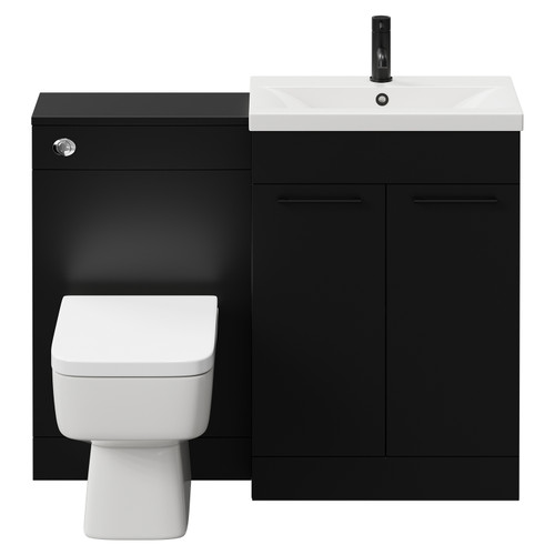 Napoli 390 Colore Matt Black 1100mm Vanity Unit Toilet Suite with 1 Tap Hole Glide Basin and 2 Doors with Matt Black Handles View from Front