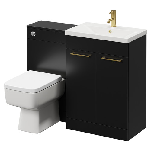 Napoli 390 Colore Matt Black 1100mm Vanity Unit Toilet Suite with 1 Tap Hole Glide Basin and 2 Doors with Brushed Brass Handles Right Hand View