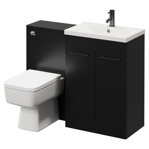 Napoli 390 Colore Matt Black 1100mm Vanity Unit Toilet Suite with 1 Tap Hole Glide Basin and 2 Doors with Gunmetal Grey Handles Right Hand View