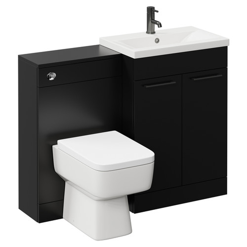 Napoli 390 Colore Matt Black 1100mm Vanity Unit Toilet Suite with 1 Tap Hole Glide Basin and 2 Doors with Gunmetal Grey Handles Left Hand View