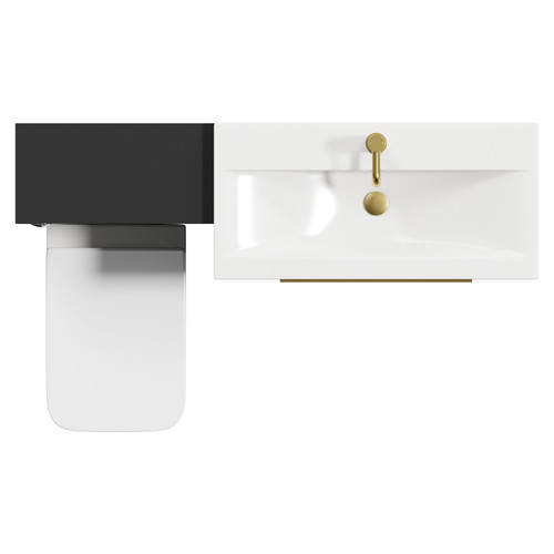 Napoli 390 Matt Black 1300mm Vanity Unit Toilet Suite with 1 Tap Hole Glide Basin and 2 Drawers with Brushed Brass Handles View from Top