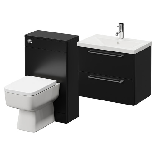 Napoli 390 Matt Black 1100mm Wall Mounted Vanity Unit Toilet Suite with 1 Tap Hole Glide Basin and 2 Drawers with Chrome Handles Right Hand View