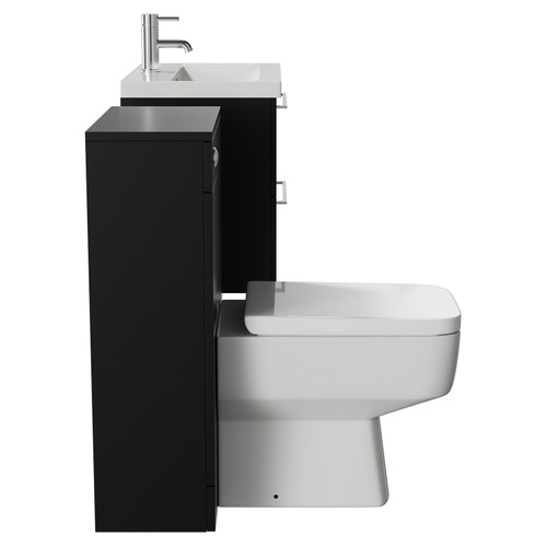 Napoli 390 Matt Black 1100mm Wall Mounted Vanity Unit Toilet Suite with 1 Tap Hole Glide Basin and 2 Drawers with Chrome Handles View from Side