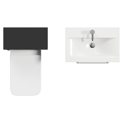 Napoli 390 Matt Black 1100mm Wall Mounted Vanity Unit Toilet Suite with 1 Tap Hole Glide Basin and 2 Drawers with Chrome Handles View from Top