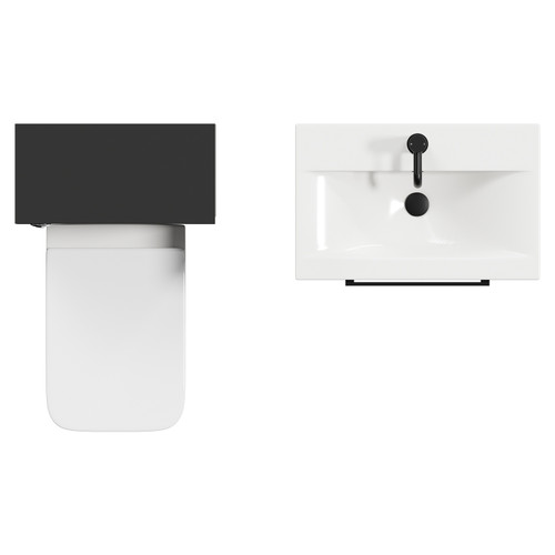 Napoli 390 Matt Black 1100mm Wall Mounted Vanity Unit Toilet Suite with 1 Tap Hole Glide Basin and 2 Drawers with Matt Black Handles View from Top