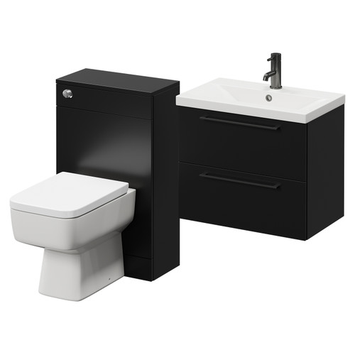 Napoli 390 Matt Black 1100mm Wall Mounted Vanity Unit Toilet Suite with 1 Tap Hole Glide Basin and 2 Drawers with Gunmetal Grey Handles Right Hand View