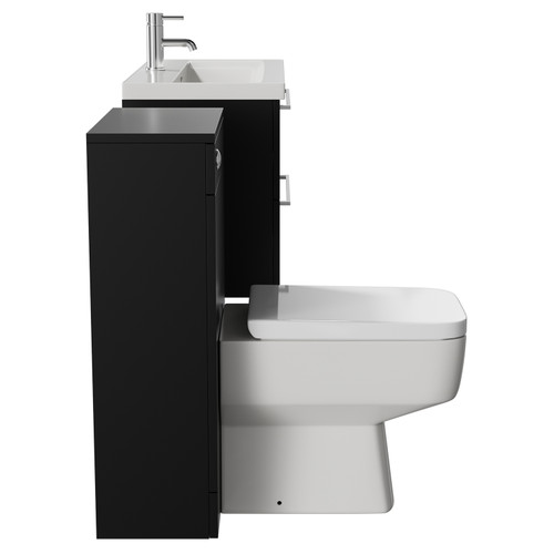 Napoli 390 Matt Black 1300mm Wall Mounted Vanity Unit Toilet Suite with 1 Tap Hole Glide Basin and 2 Drawers with Chrome Handles View from Side