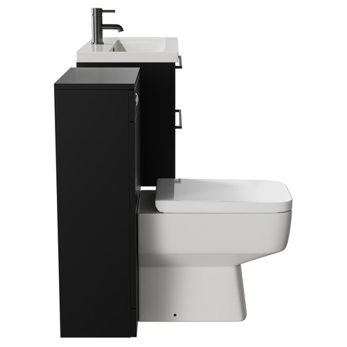 Napoli 390 Matt Black 1300mm Wall Mounted Vanity Unit Toilet Suite with 1 Tap Hole Glide Basin and 2 Drawers with Gunmetal Grey Handles View from Side